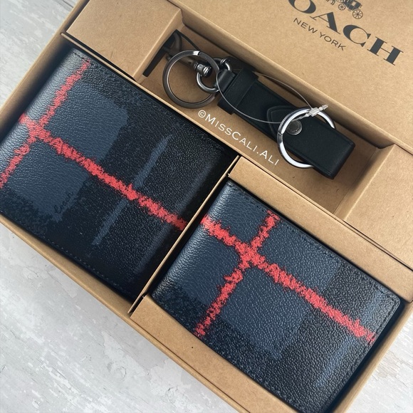 NWT COACH 3-in-1 Men’s Boxed Set Wallet Card Case Set - Plaid - Picture 7 of 16